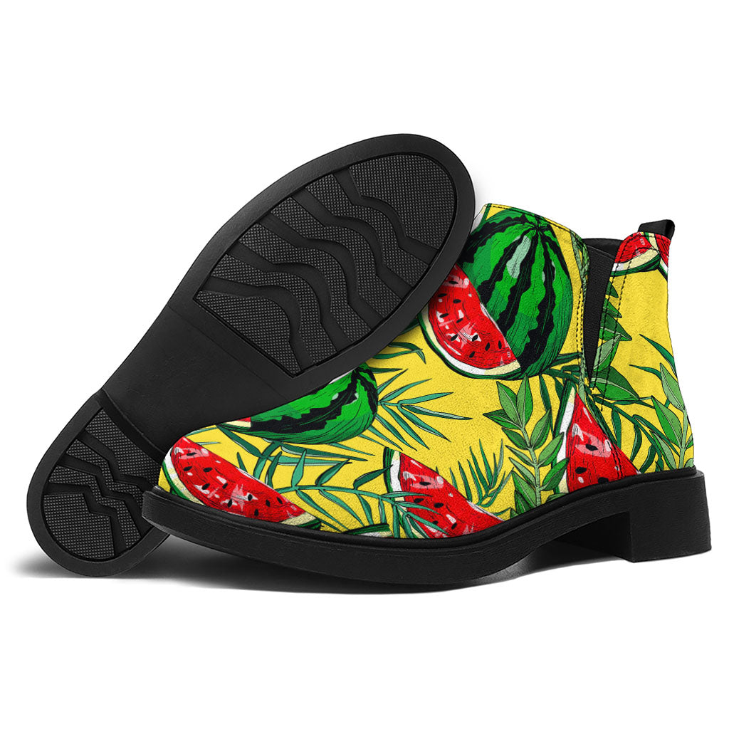 Leaf Watermelon Pieces Pattern Print Flat Ankle Boots