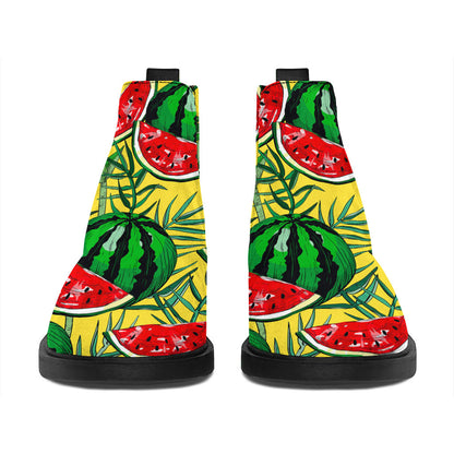 Leaf Watermelon Pieces Pattern Print Flat Ankle Boots