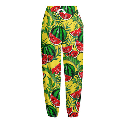 Leaf Watermelon Pieces Pattern Print Fleece Lined Knit Pants