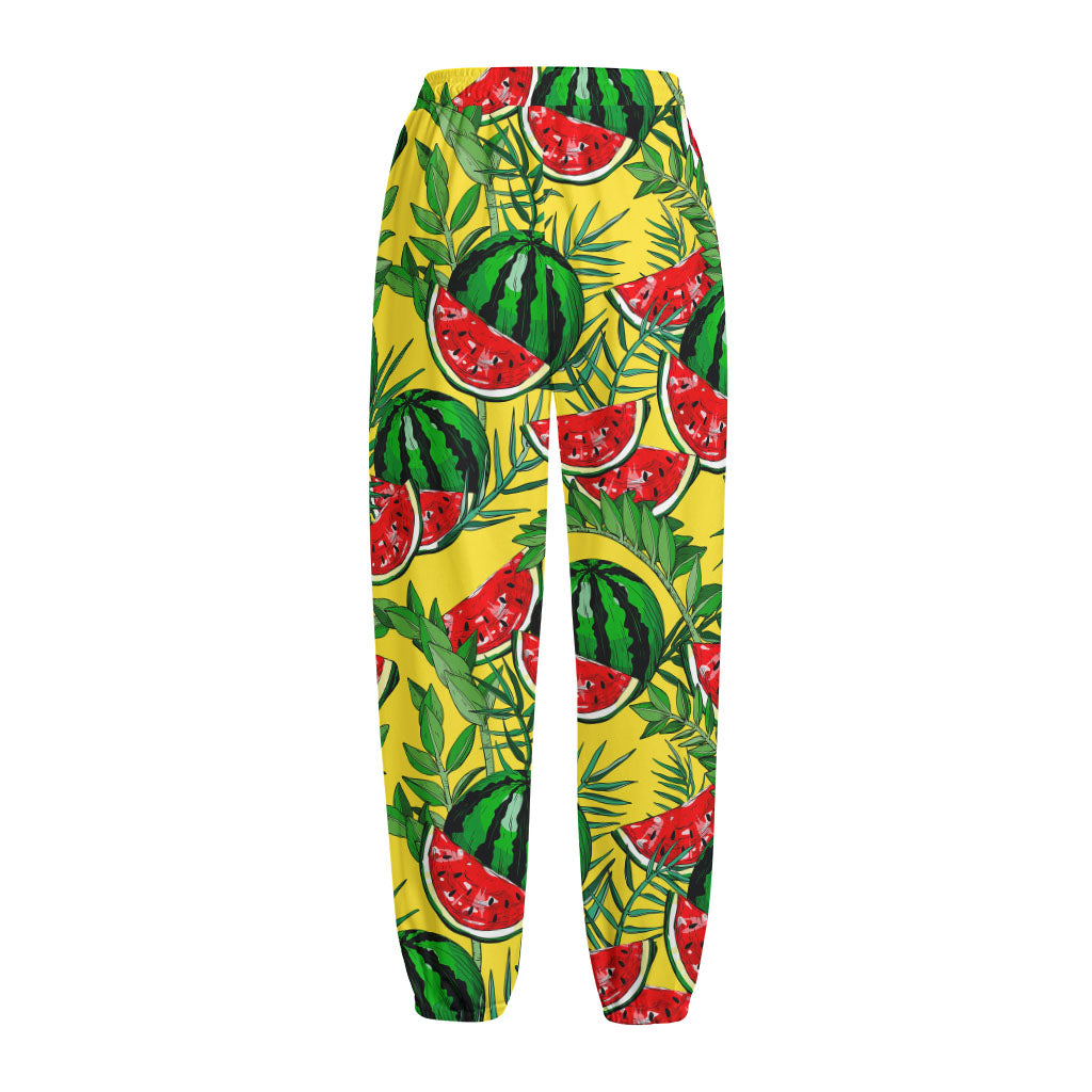 Leaf Watermelon Pieces Pattern Print Fleece Lined Knit Pants