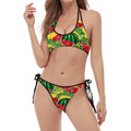 Leaf Watermelon Pieces Pattern Print Halter Scoop Tie Side Bikini