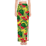 Leaf Watermelon Pieces Pattern Print High Slit Maxi Skirt