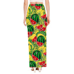 Leaf Watermelon Pieces Pattern Print High Slit Maxi Skirt