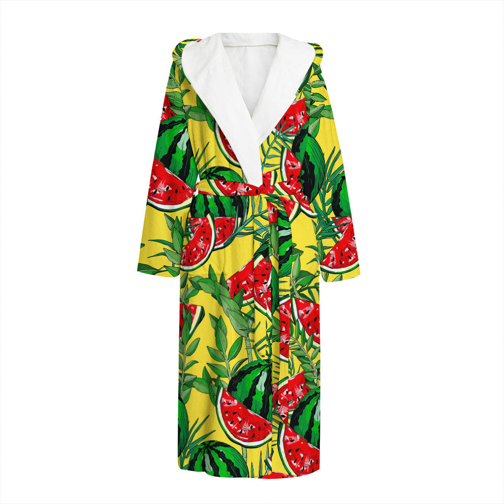 Leaf Watermelon Pieces Pattern Print Hooded Bathrobe