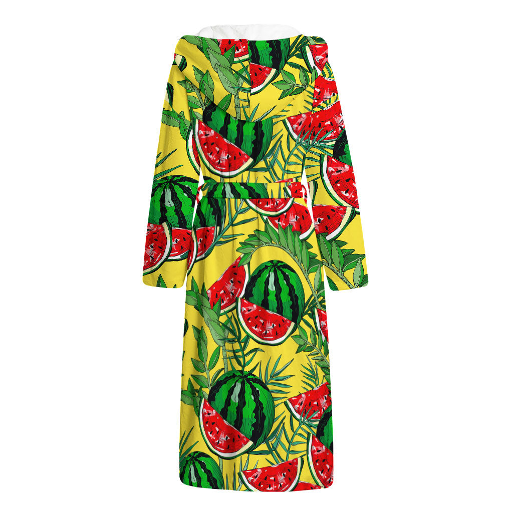 Leaf Watermelon Pieces Pattern Print Hooded Bathrobe