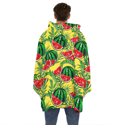 Leaf Watermelon Pieces Pattern Print Hoodie Blanket