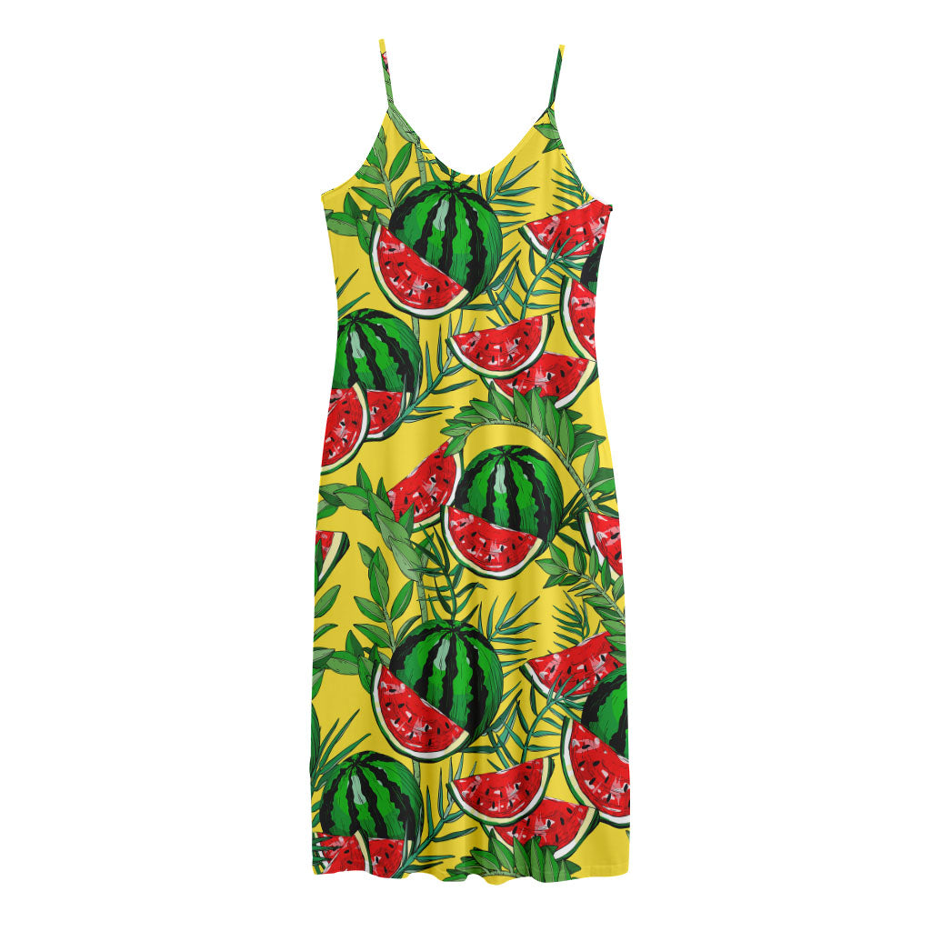 Leaf Watermelon Pieces Pattern Print Jersey Midi Cami Dress