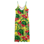 Leaf Watermelon Pieces Pattern Print Jersey Midi Cami Dress