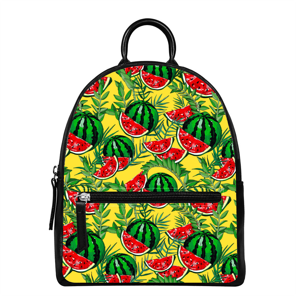 Leaf Watermelon Pieces Pattern Print Leather Backpack