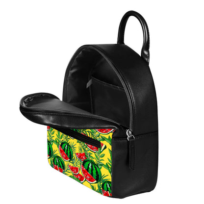 Leaf Watermelon Pieces Pattern Print Leather Backpack