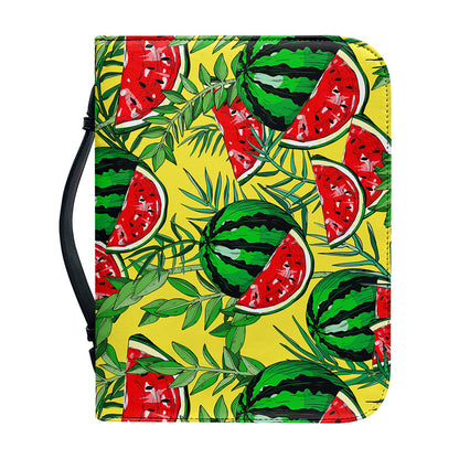 Leaf Watermelon Pieces Pattern Print Leather Bible Cover