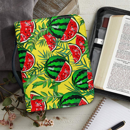 Leaf Watermelon Pieces Pattern Print Leather Bible Cover