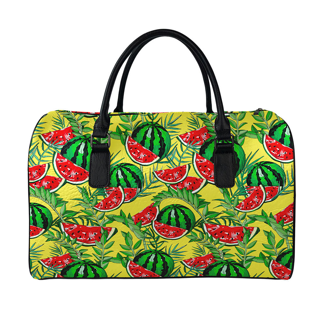 Leaf Watermelon Pieces Pattern Print Leather Duffle Bag