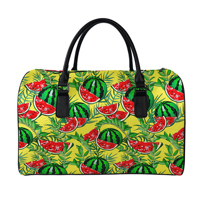 Leaf Watermelon Pieces Pattern Print Leather Duffle Bag