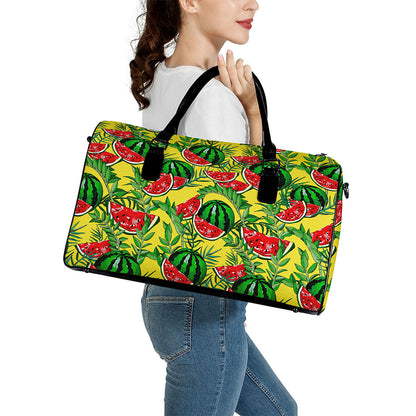 Leaf Watermelon Pieces Pattern Print Leather Duffle Bag