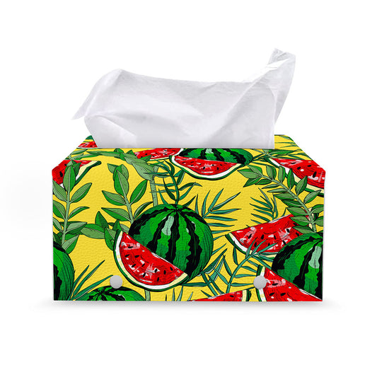 Leaf Watermelon Pieces Pattern Print Leather Tissue Box Cover