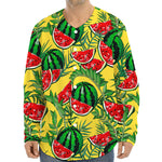 Leaf Watermelon Pieces Pattern Print Long Sleeve Baseball Jersey