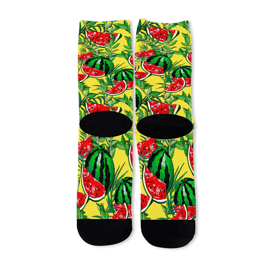 Leaf Watermelon Pieces Pattern Print Long Socks