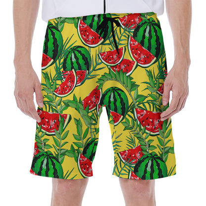 Leaf Watermelon Pieces Pattern Print Men's Beach Shorts