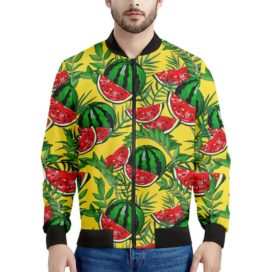 Leaf Watermelon Pieces Pattern Print Men's Bomber Jacket