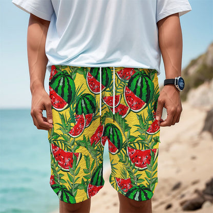 Leaf Watermelon Pieces Pattern Print Men's Cargo Shorts
