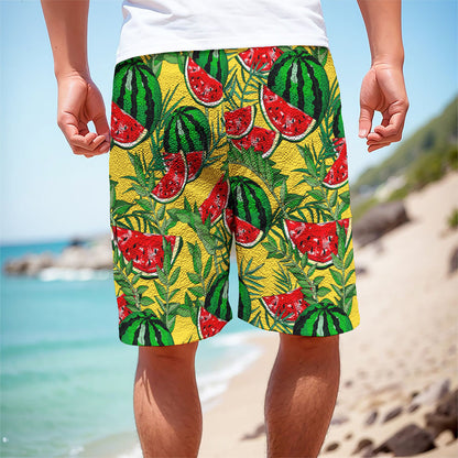 Leaf Watermelon Pieces Pattern Print Men's Cargo Shorts
