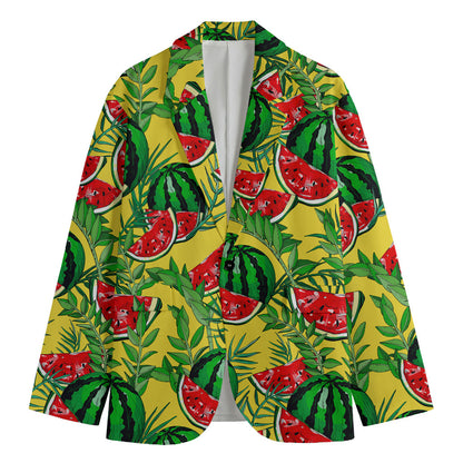 Leaf Watermelon Pieces Pattern Print Men's Cotton Blazer