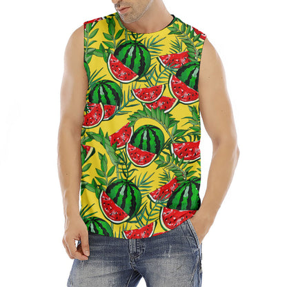 Leaf Watermelon Pieces Pattern Print Men's Fitness Tank Top