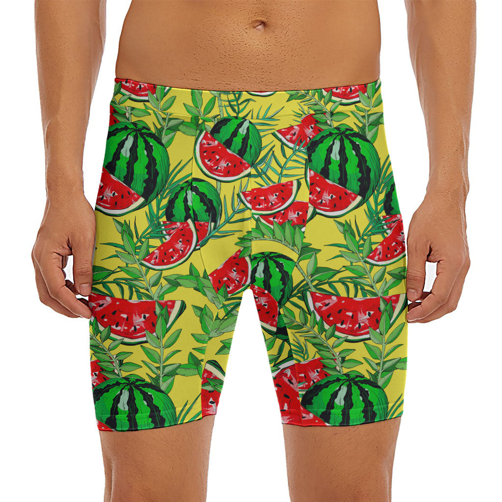 Leaf Watermelon Pieces Pattern Print Men's Long Boxer Briefs
