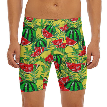 Leaf Watermelon Pieces Pattern Print Men's Long Boxer Briefs