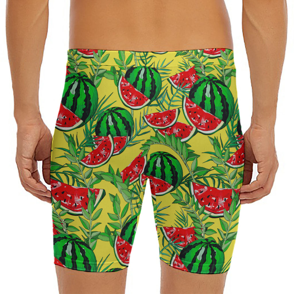 Leaf Watermelon Pieces Pattern Print Men's Long Boxer Briefs