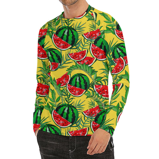 Leaf Watermelon Pieces Pattern Print Men's Long Sleeve Rash Guard