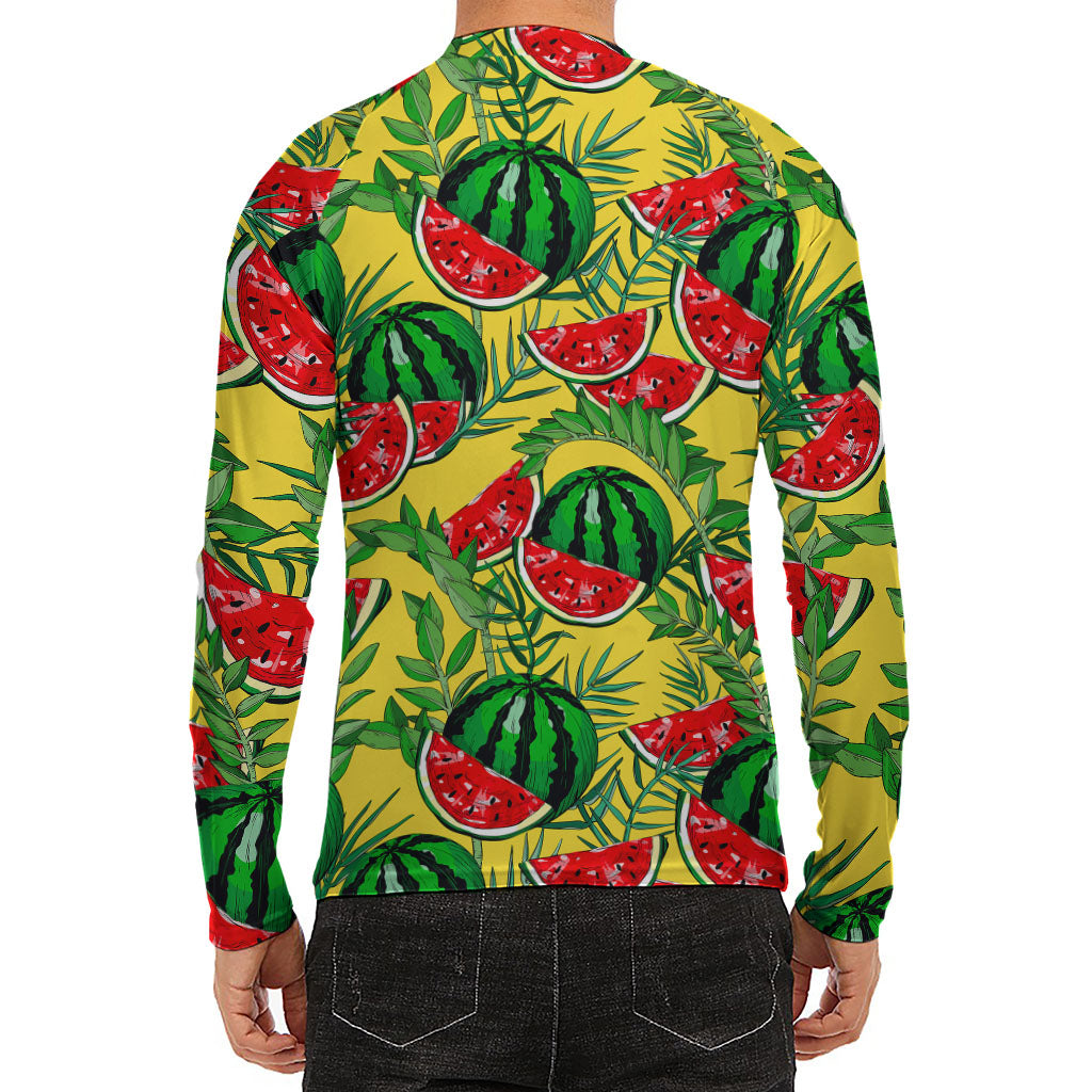 Leaf Watermelon Pieces Pattern Print Men's Long Sleeve Rash Guard