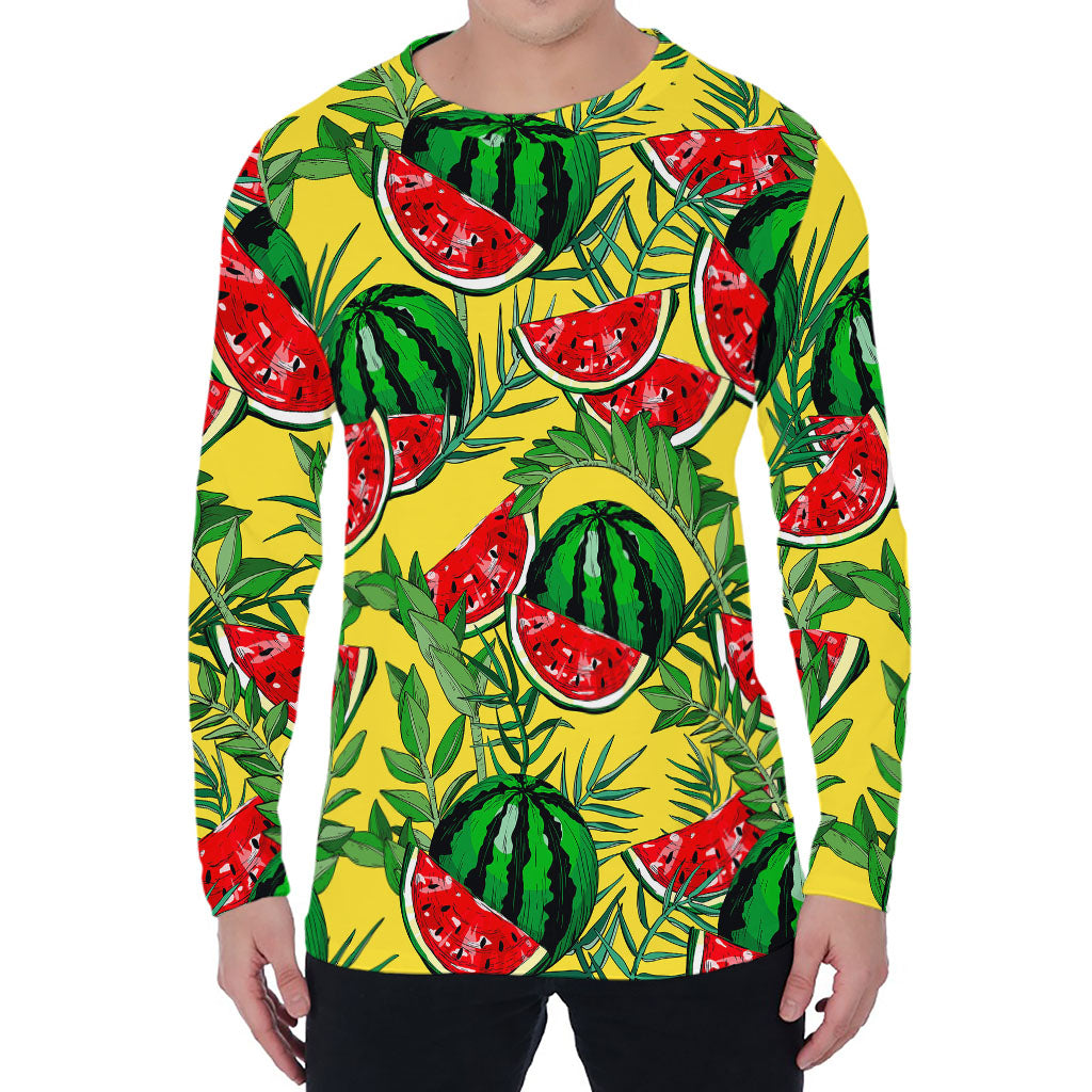 Leaf Watermelon Pieces Pattern Print Men's Long Sleeve T-Shirt