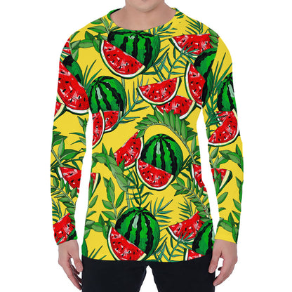 Leaf Watermelon Pieces Pattern Print Men's Long Sleeve T-Shirt