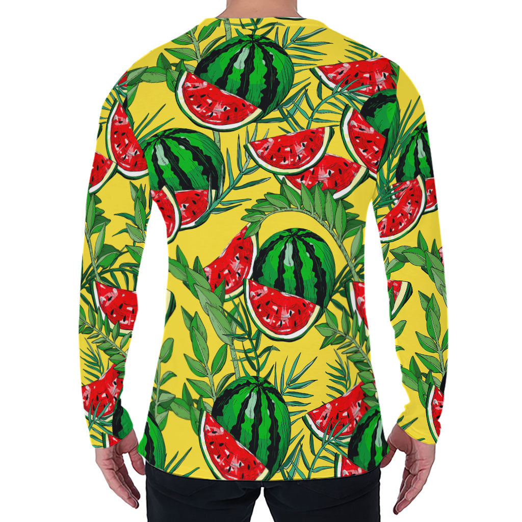 Leaf Watermelon Pieces Pattern Print Men's Long Sleeve T-Shirt