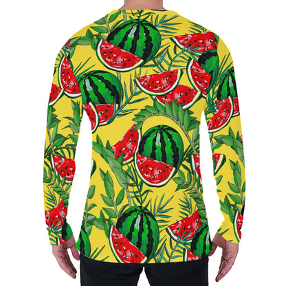 Leaf Watermelon Pieces Pattern Print Men's Long Sleeve T-Shirt