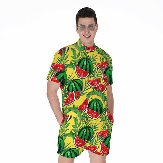 Leaf Watermelon Pieces Pattern Print Men's Rompers