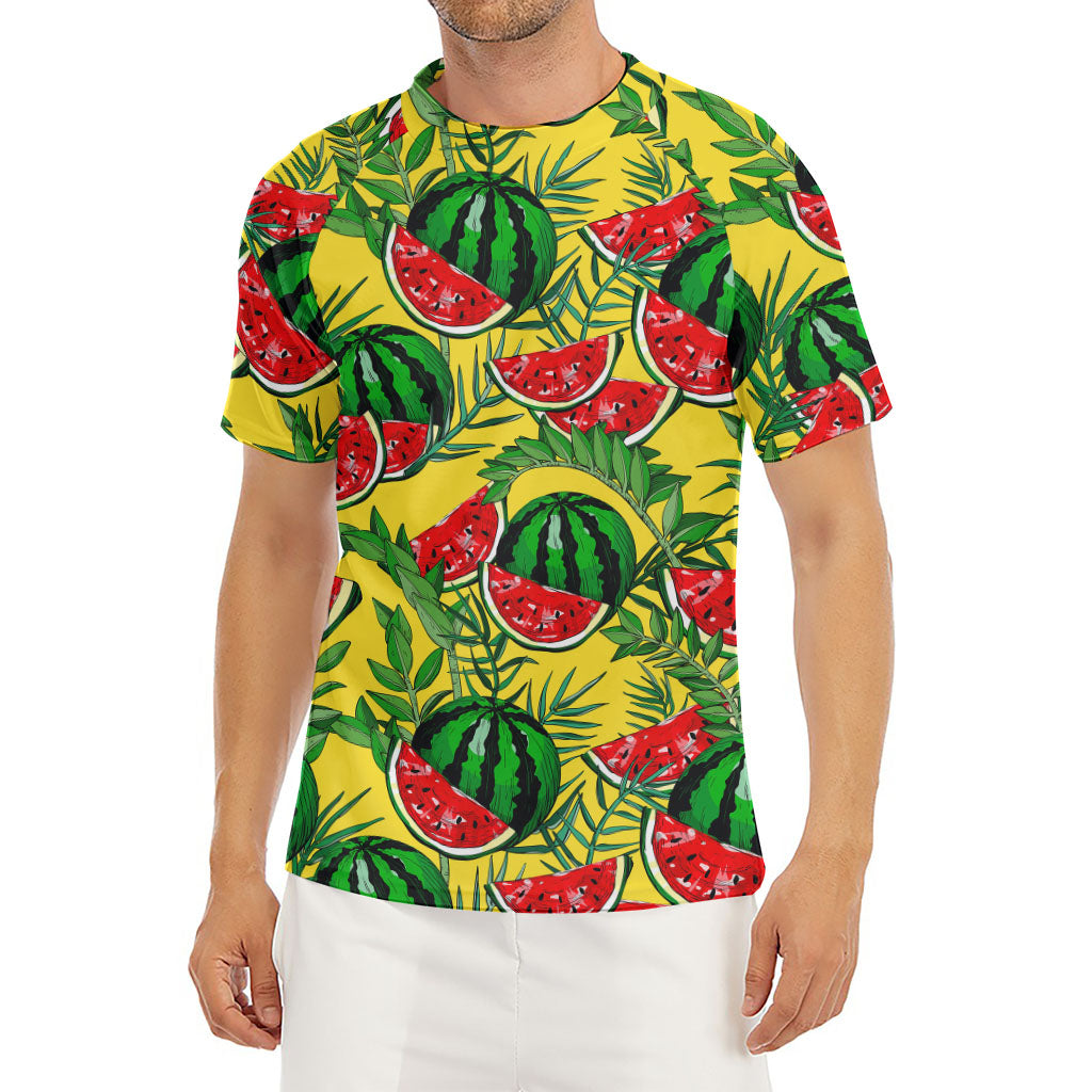Leaf Watermelon Pieces Pattern Print Men's Short Sleeve Rash Guard