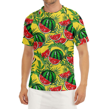 Leaf Watermelon Pieces Pattern Print Men's Short Sleeve Rash Guard