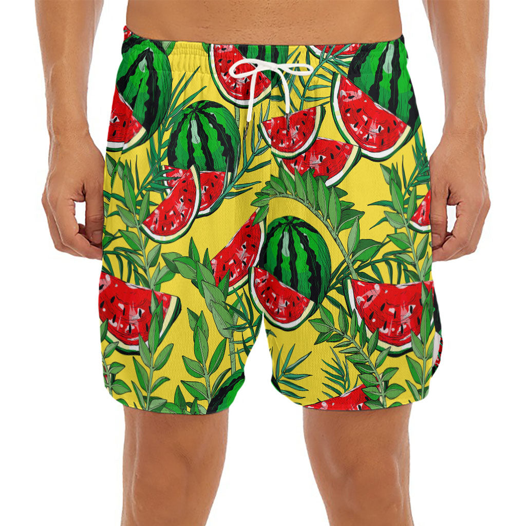 Leaf Watermelon Pieces Pattern Print Men's Split Running Shorts