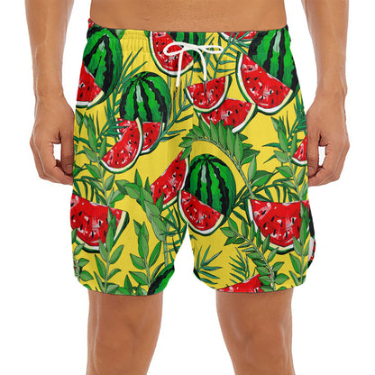 Leaf Watermelon Pieces Pattern Print Men's Split Running Shorts