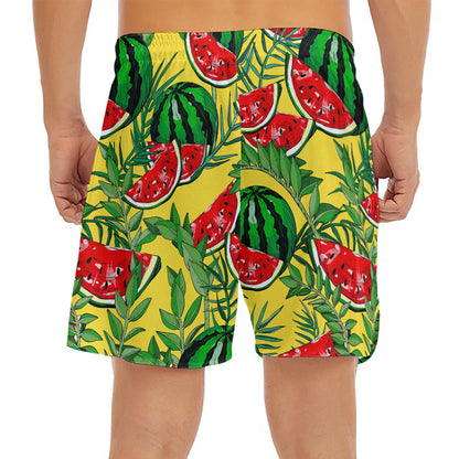 Leaf Watermelon Pieces Pattern Print Men's Split Running Shorts