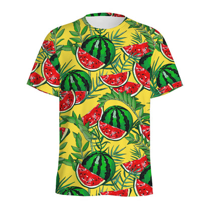 Leaf Watermelon Pieces Pattern Print Men's Sports T-Shirt