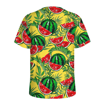 Leaf Watermelon Pieces Pattern Print Men's Sports T-Shirt