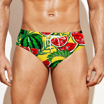 Leaf Watermelon Pieces Pattern Print Men's Swim Briefs