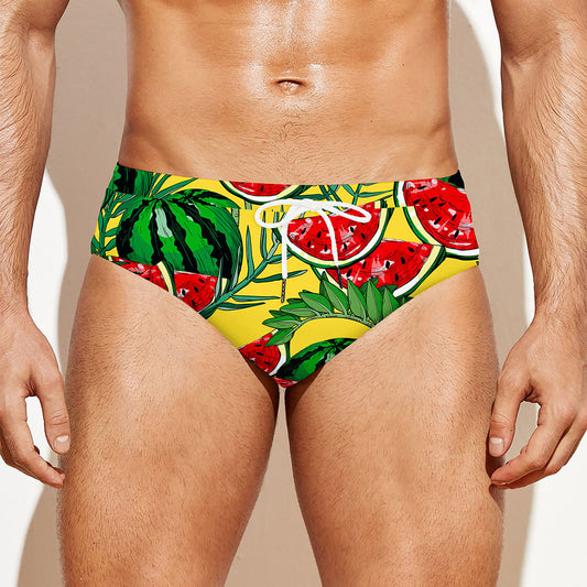 Leaf Watermelon Pieces Pattern Print Men's Swim Briefs