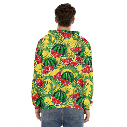 Leaf Watermelon Pieces Pattern Print Men's Velvet Pullover Hoodie