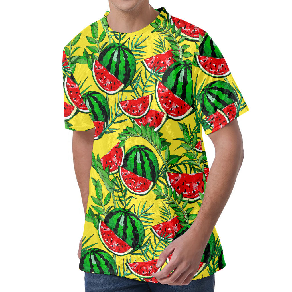 Leaf Watermelon Pieces Pattern Print Men's Velvet T-Shirt