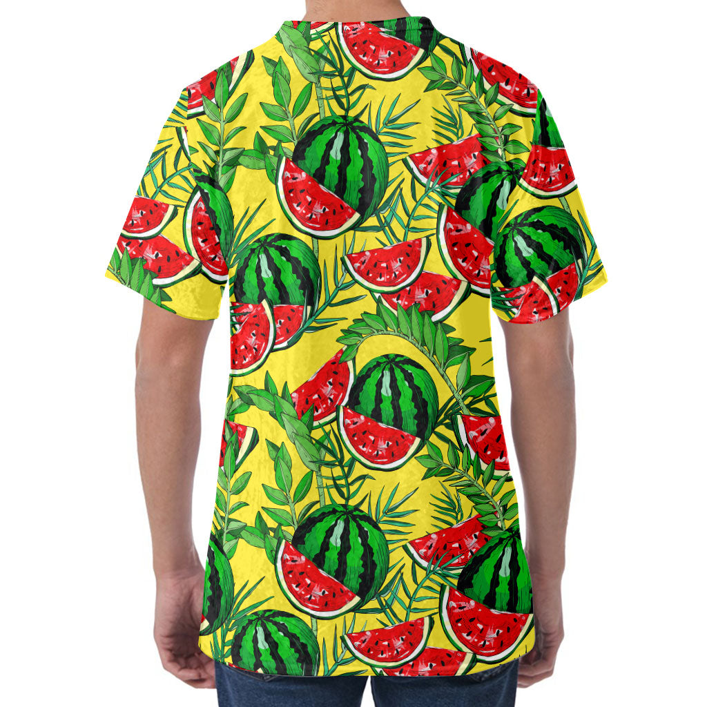Leaf Watermelon Pieces Pattern Print Men's Velvet T-Shirt